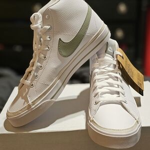 Nike White and Green High-Top Sneakers